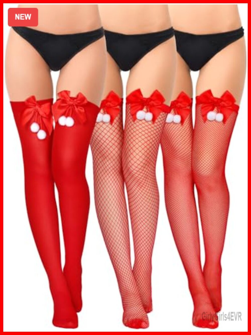 Thigh High Stockings 3 Pairs Lace Top Fishnet Mesh Over Knee
